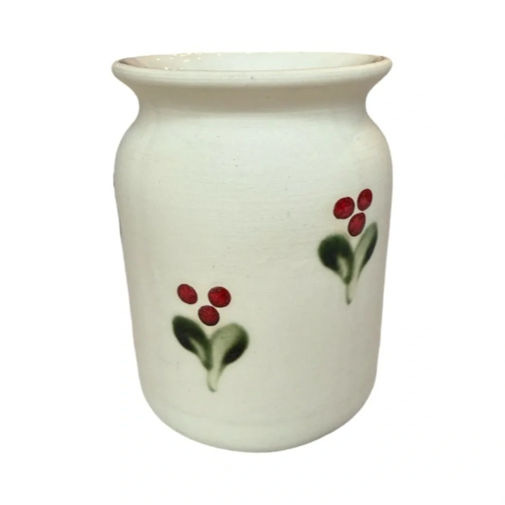 Vintage Gabriel Sweden Stengods Pottery Vase Handpainted Leaves and Berries
